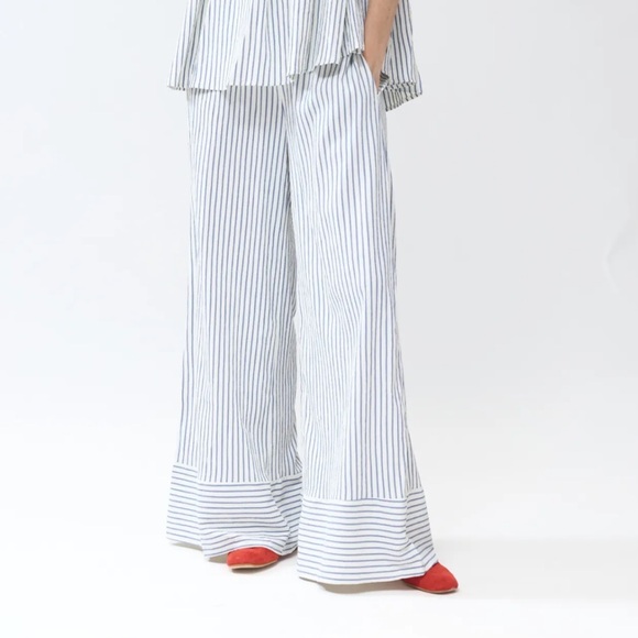 FROM PARIS BOUTIQUE FASHION Striped Women's WIDE LEG PANTS - Picture 1 of 5